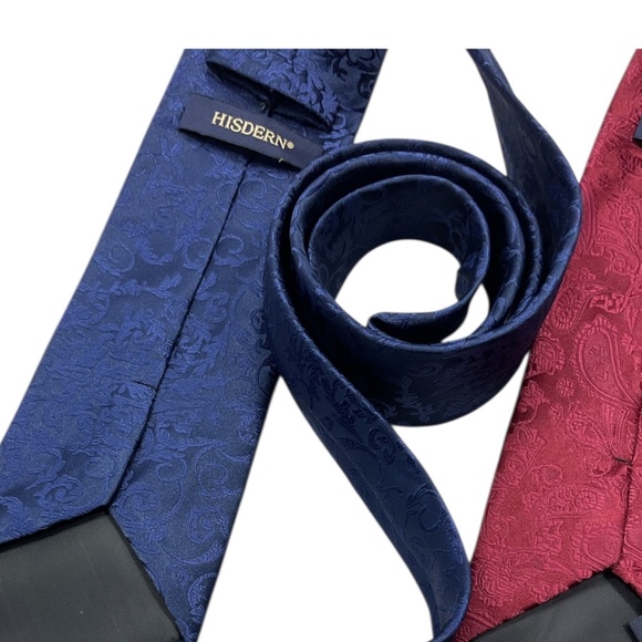 2 HISDREN Blue/Burgundy Paisley Silk LUXURY Tie HANDMADE - Picture 8 of 8